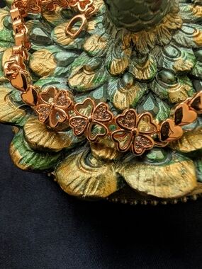 Rose Gold Four-Leaf Clover Bracelet with Crystal Accents